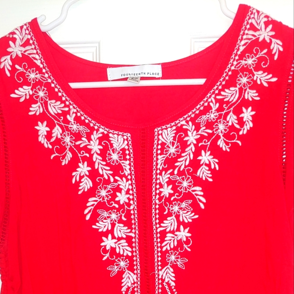 Red soft cuff shirt in small. Made by Fourteenth Place